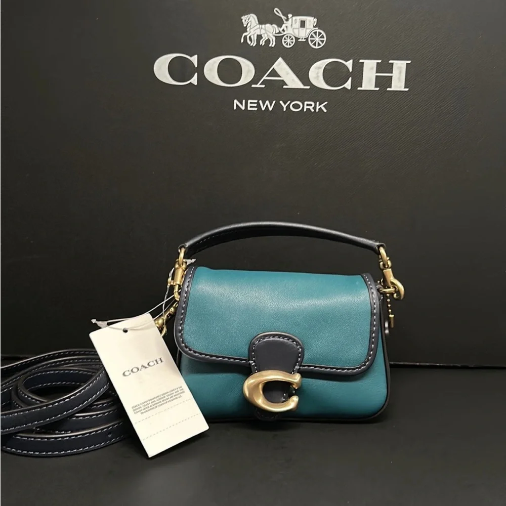 Coach Tabby 13 In Colorblock mini C Metal Purse Leather crossbody bag NWT Blue - Picture 8 of 10